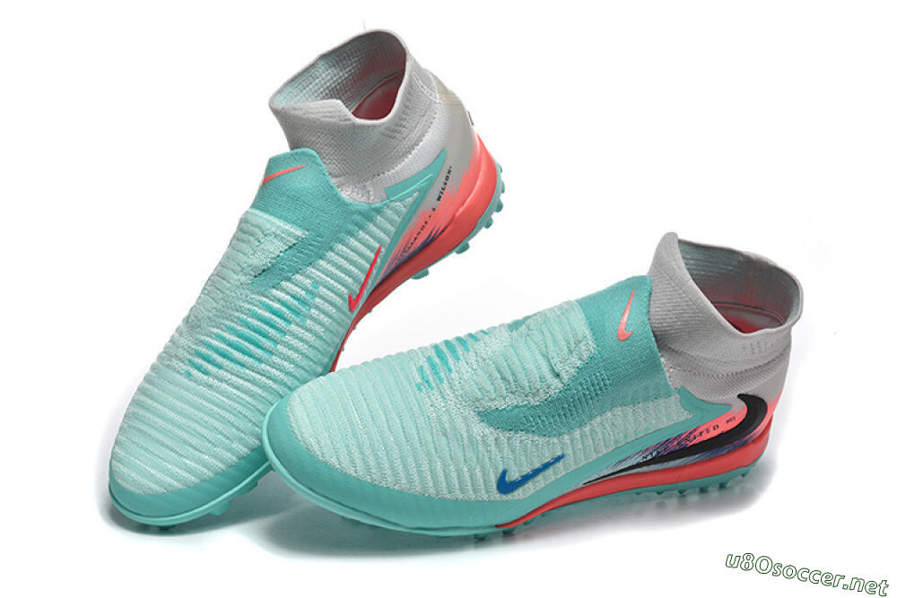 Men's Nike Phantom 6 High Elite TF Football Shoes - Aqua/Coral Pink/Light Gray 6