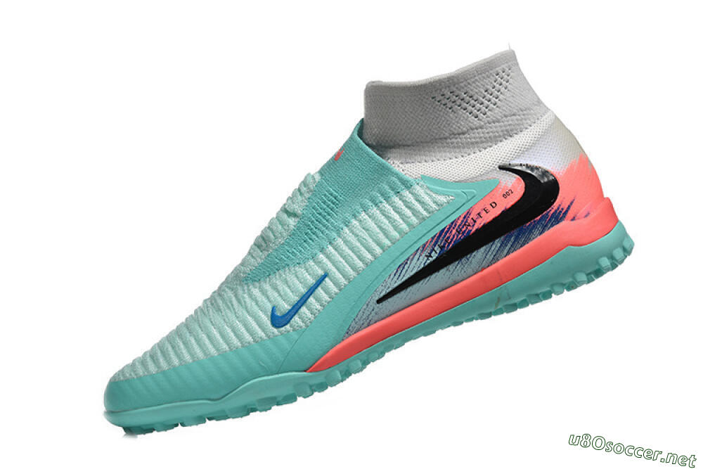 Men's Nike Phantom 6 High Elite TF Football Shoes - Aqua/Coral Pink/Light Gray 8