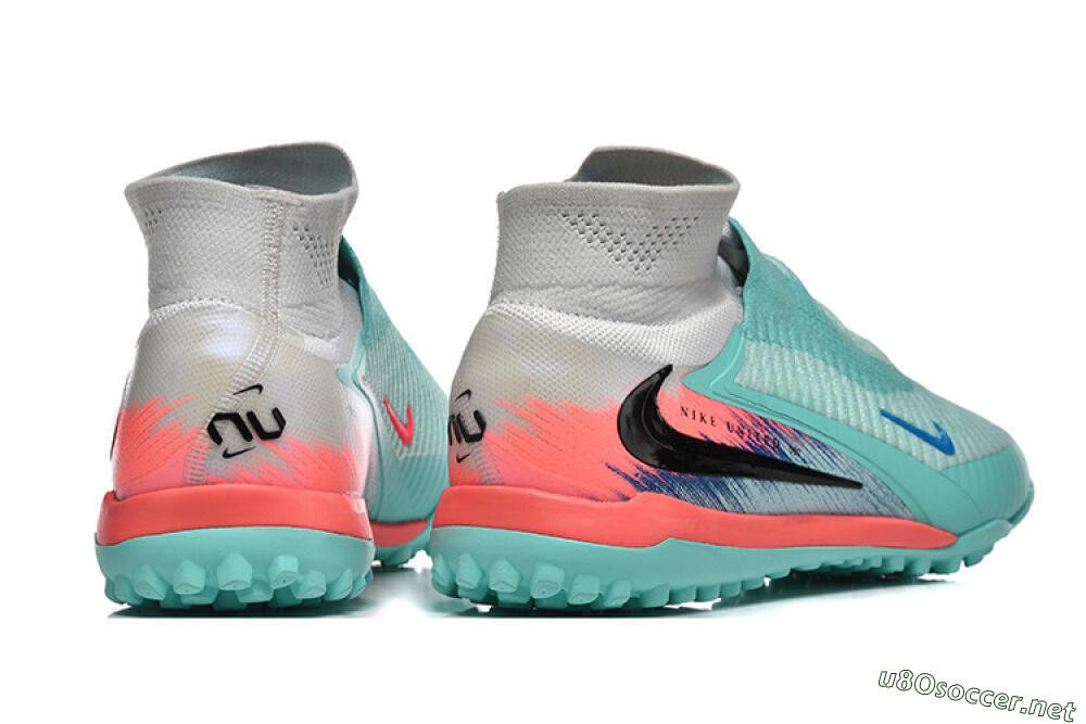 Men's Nike Phantom 6 High Elite TF Football Shoes - Aqua/Coral Pink/Light Gray 9