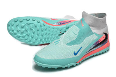 Men's Nike Phantom 6 High Elite TF Football Shoes - Aqua/Coral Pink/Light Gray