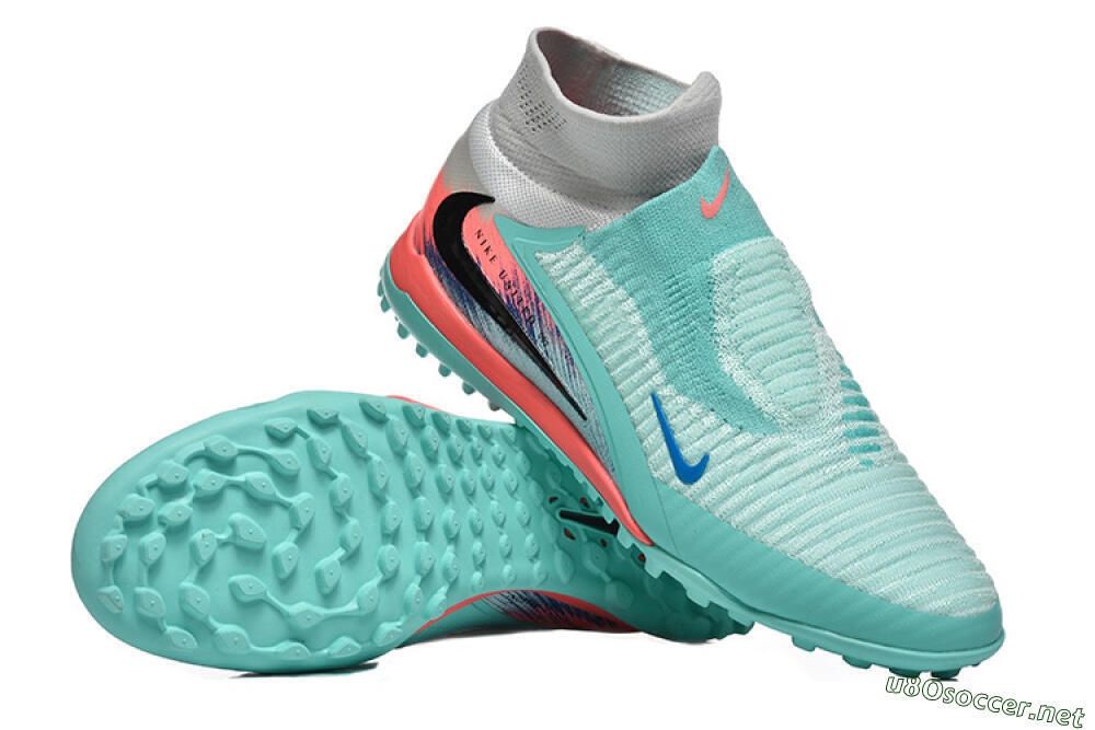 Men's Nike Phantom 6 High Elite TF Football Shoes - Aqua/Coral Pink/Light Gray 4