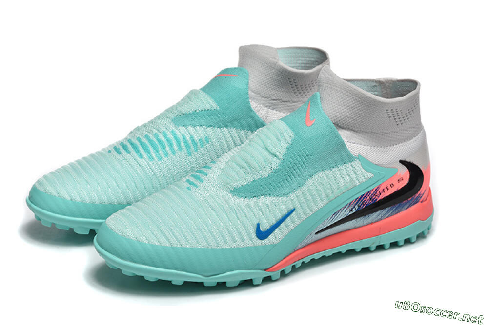 Men's Nike Phantom 6 High Elite TF Football Shoes - Aqua/Coral Pink/Light Gray 5