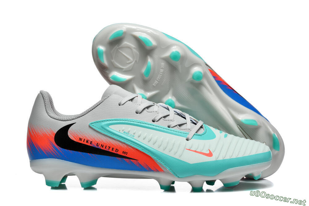 Men's Nike Phantom 6 Low Elite FG Football Boots - Gray/Aqua Blue/Coral Orange 2