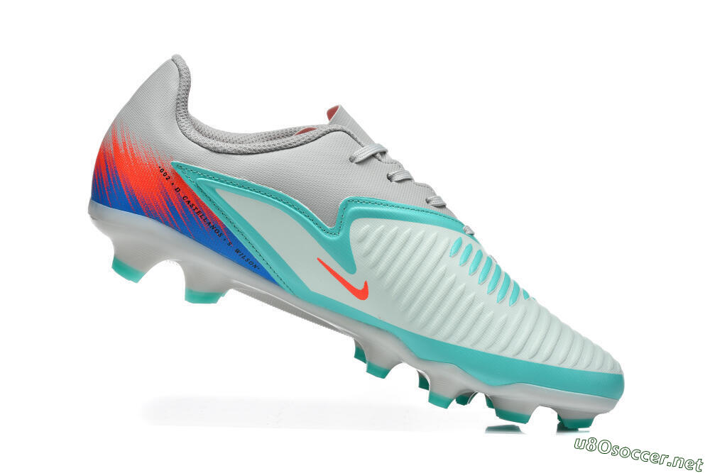 Men's Nike Phantom 6 Low Elite FG Football Boots - Gray/Aqua Blue/Coral Orange 7