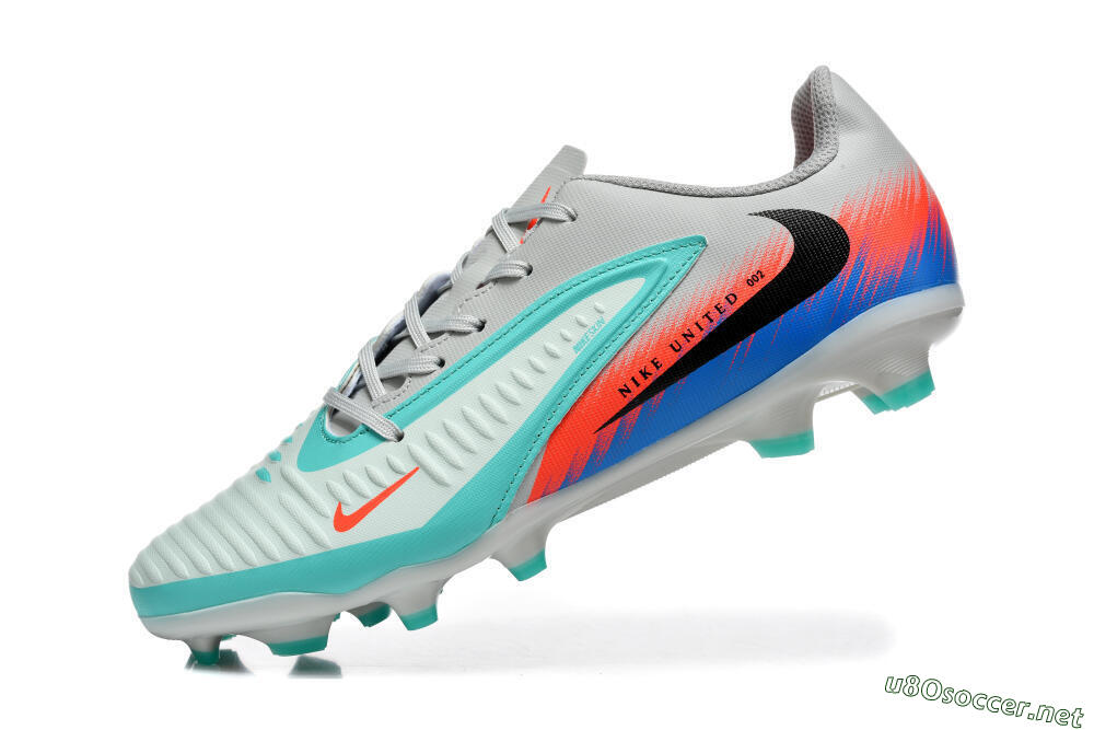 Men's Nike Phantom 6 Low Elite FG Football Boots - Gray/Aqua Blue/Coral Orange 8