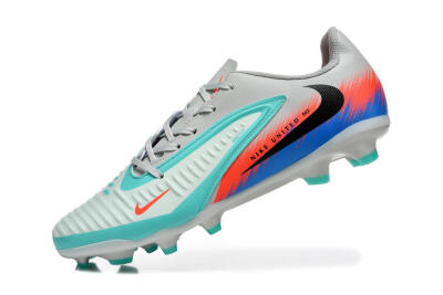 Men's Nike Phantom 6 Low Elite FG Football Boots - Gray/Aqua Blue/Coral Orange