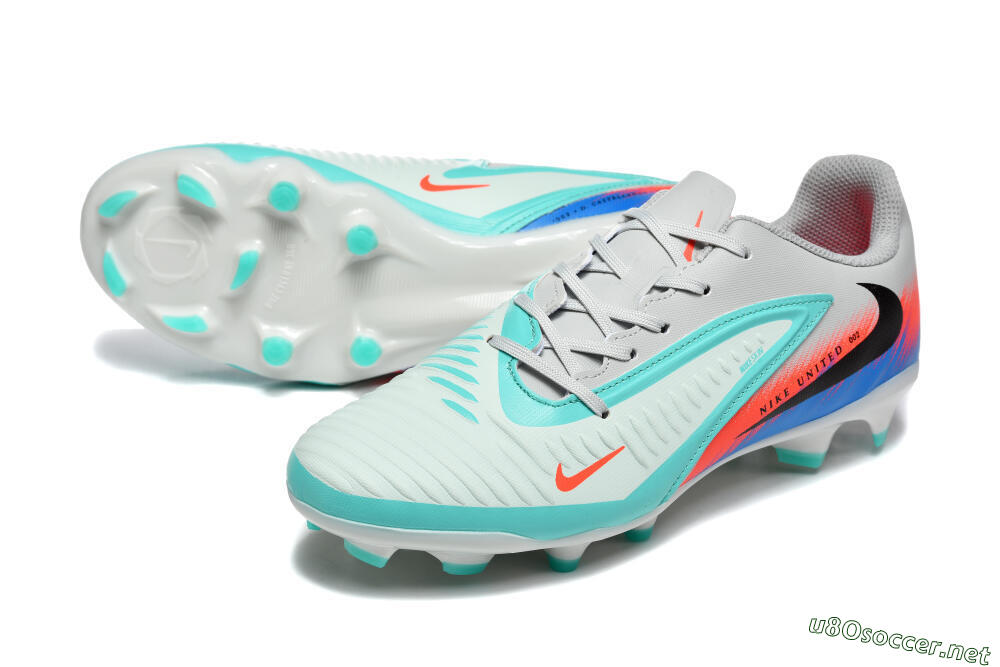 Men's Nike Phantom 6 Low Elite FG Football Boots - Gray/Aqua Blue/Coral Orange 3