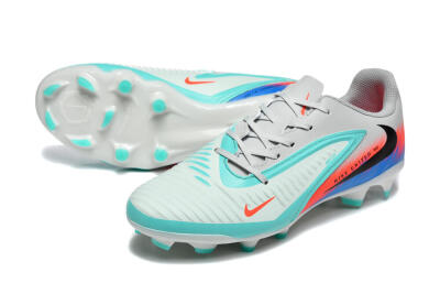 Men's Nike Phantom 6 Low Elite FG Football Boots - Gray/Aqua Blue/Coral Orange