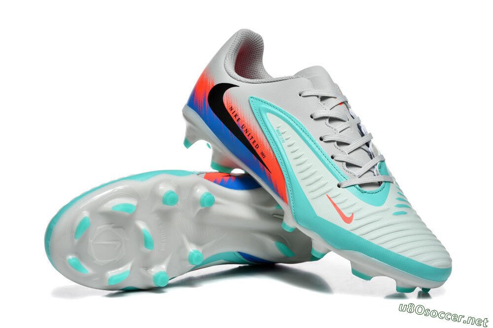 Men's Nike Phantom 6 Low Elite FG Football Boots - Gray/Aqua Blue/Coral Orange 4