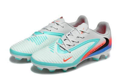 Men's Nike Phantom 6 Low Elite FG Football Boots - Gray/Aqua Blue/Coral Orange