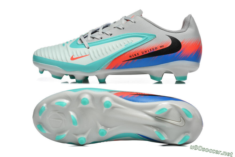 Men's Nike Phantom 6 Low Elite FG Football Boots - Gray/Aqua Blue/Coral Orange 1