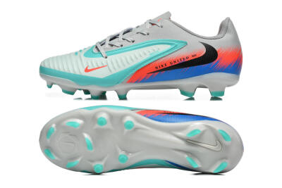 Men's Nike Phantom 6 Low Elite FG Football Boots - Gray/Aqua Blue/Coral Orange