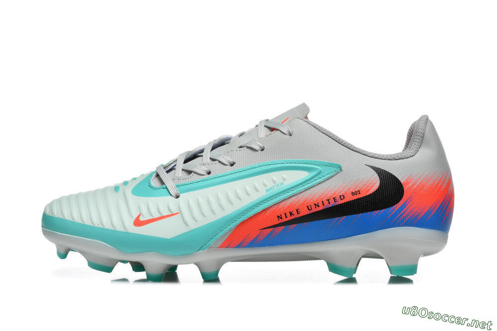 Men's Nike Phantom 6 Low Elite FG Football Boots - Gray/Aqua Blue/Coral Orange 0