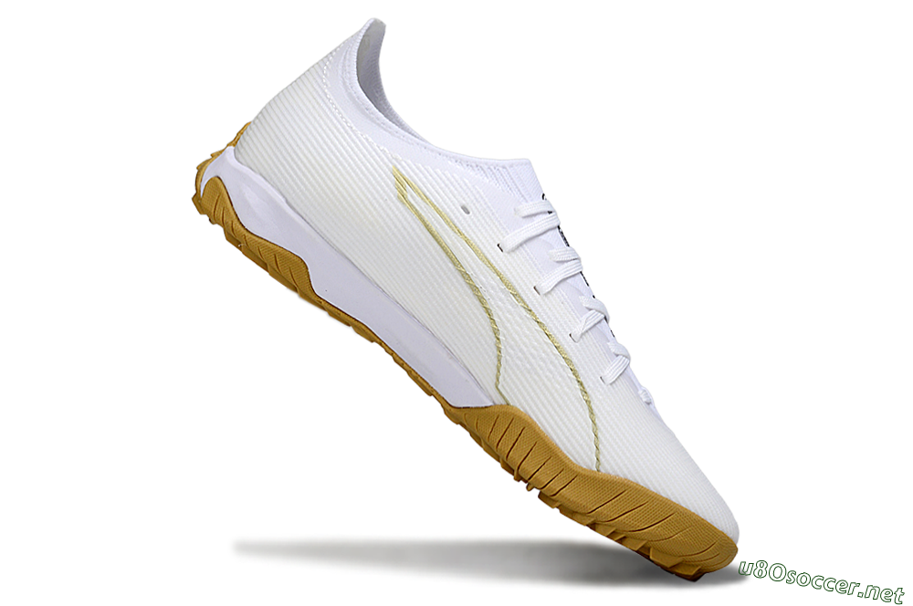Men's Puma Ultra Ultimate TF Football Shoes - White/Golden Touch/Tan Sole 4