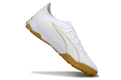 Men's Puma Ultra Ultimate TF Football Shoes - White/Golden Touch/Tan Sole