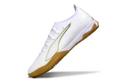 Men's Puma Ultra Ultimate TF Football Shoes - White/Golden Touch/Tan Sole