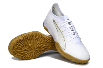 Men's Puma Ultra Ultimate TF Football Shoes - White/Golden Touch/Tan Sole