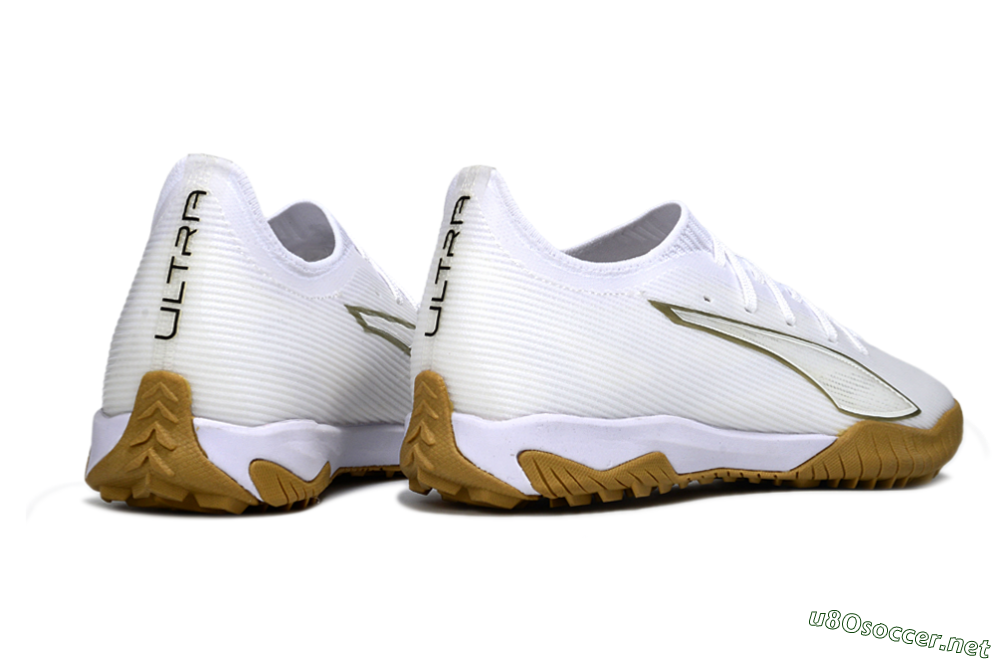 Men's Puma Ultra Ultimate TF Football Shoes - White/Golden Touch/Tan Sole 6