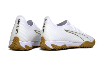 Men's Puma Ultra Ultimate TF Football Shoes - White/Golden Touch/Tan Sole