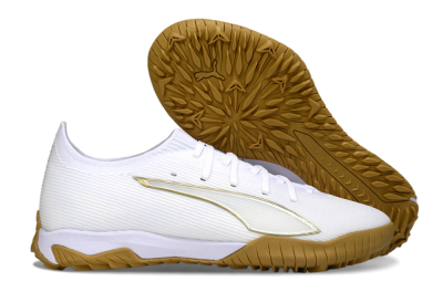 Men's Puma Ultra Ultimate TF Football Shoes - White/Golden Touch/Tan Sole