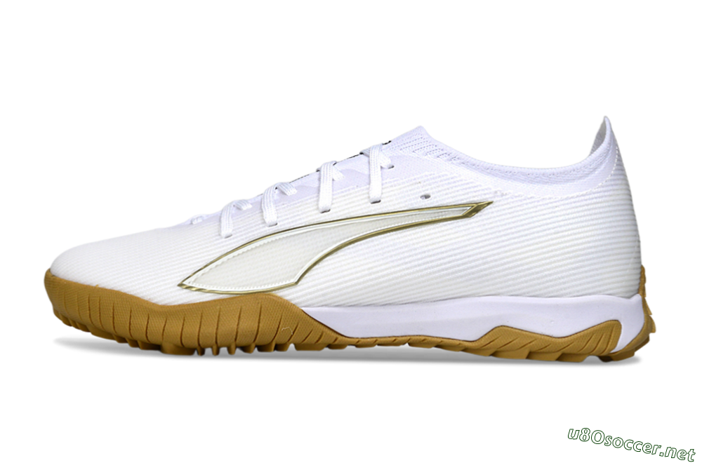 Men's Puma Ultra Ultimate TF Football Shoes - White/Golden Touch/Tan Sole 0