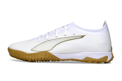 Men's Puma Ultra Ultimate TF Football Shoes - White/Golden Touch/Tan Sole