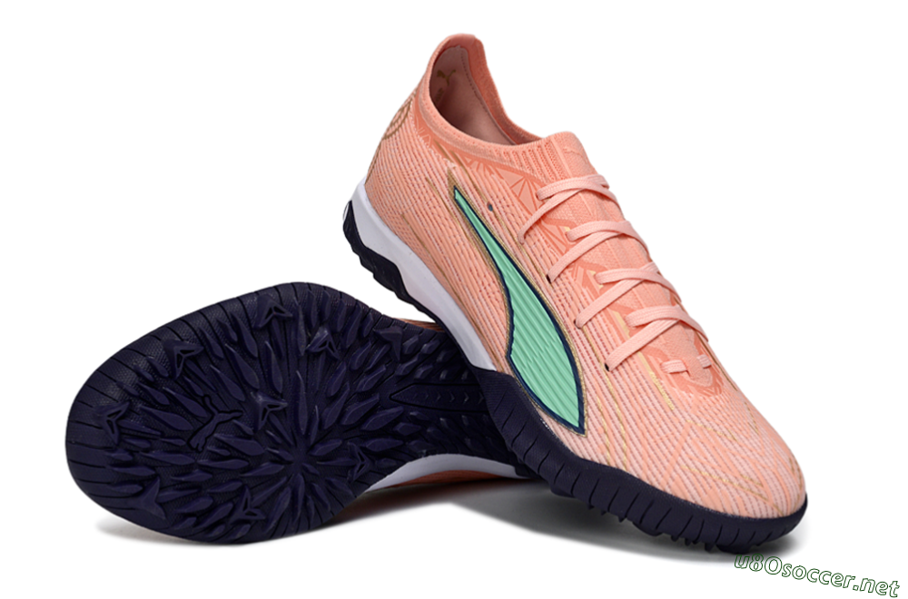 Men's Puma Ultra Ultimate TF Football Shoes - Peach/Mint Green/Navy Blue 3