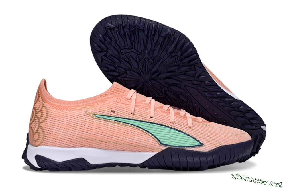 Men's Puma Ultra Ultimate TF Football Shoes - Peach/Mint Green/Navy Blue 2