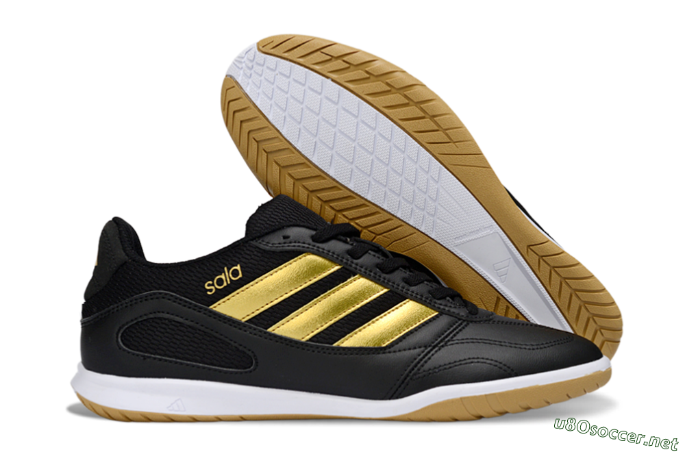Men's Adidas Top Sala IC Football Shoes - Black/Gold Accent/Gum Sole 2
