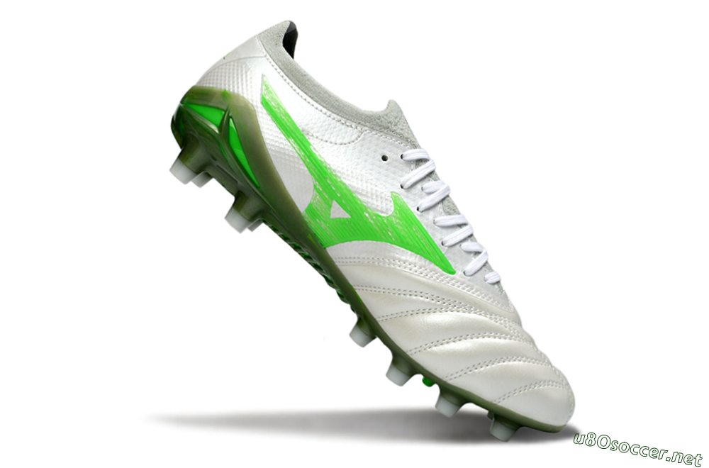 Men's Mizuno Morelia Neo 4 FG Football Boots - White/Vibrant Green/Graphite Grey 4