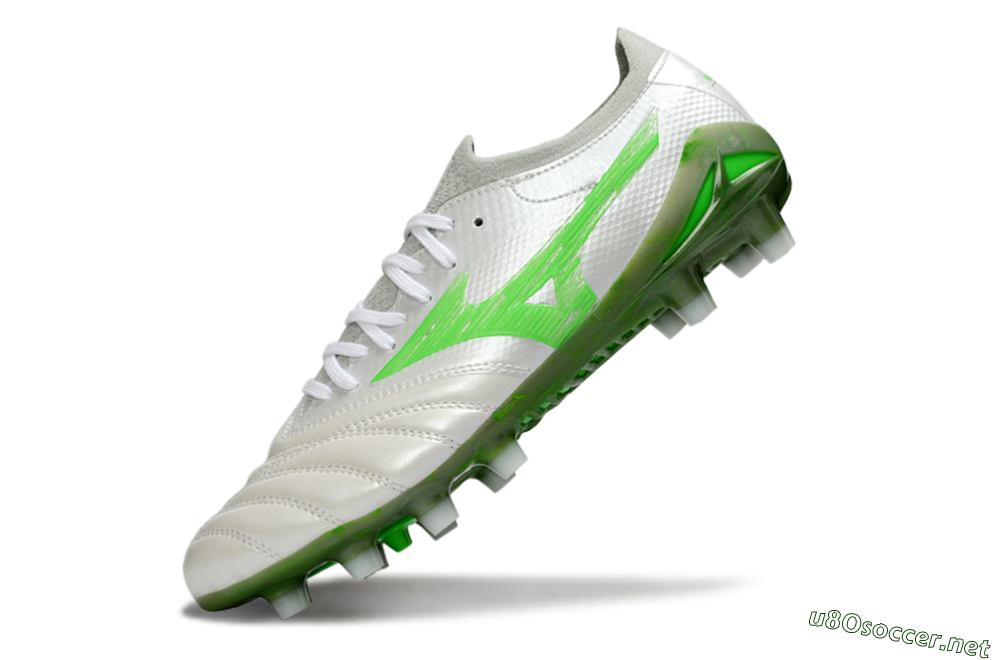 Men's Mizuno Morelia Neo 4 FG Football Boots - White/Vibrant Green/Graphite Grey 5