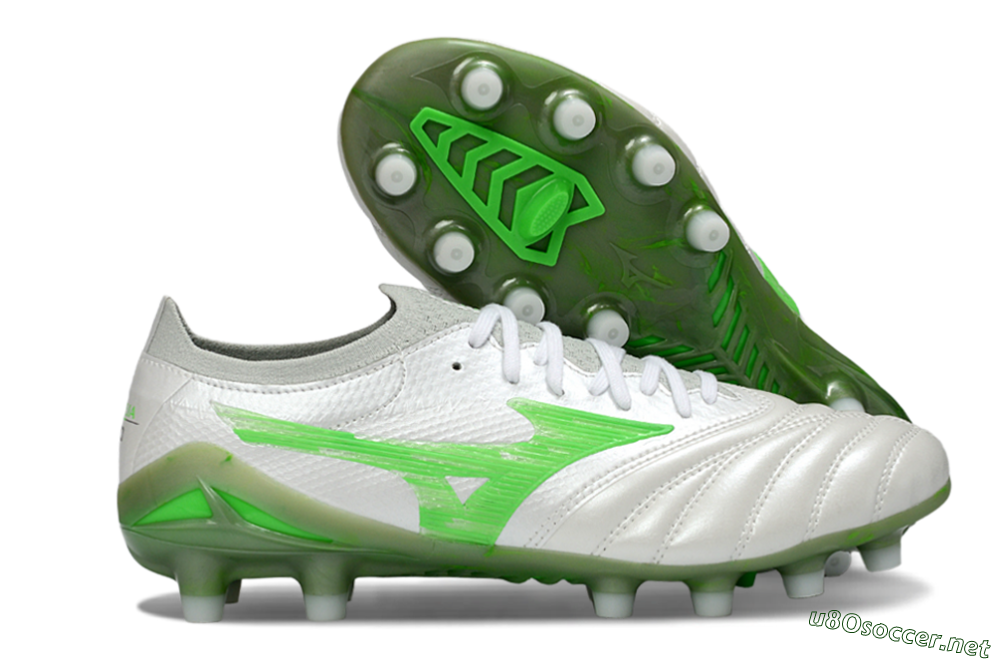 Men's Mizuno Morelia Neo 4 FG Football Boots - White/Vibrant Green/Graphite Grey 2