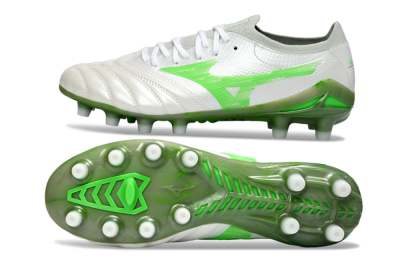 Men's Mizuno Morelia Neo 4 FG Football Boots - White/Vibrant Green/Graphite Grey