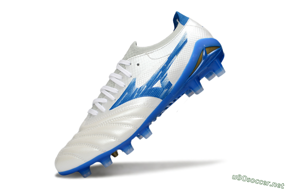 Men's Mizuno Morelia Neo 4 FG Football Boots - White/Sky Blue/Royal Blue 5