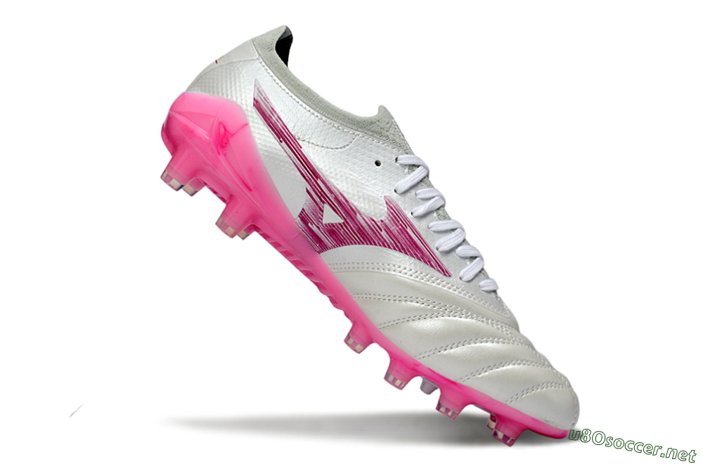 Men's Mizuno Morelia Neo 4 FG Football Boots - White/Electric Pink/Metallic Silver 4