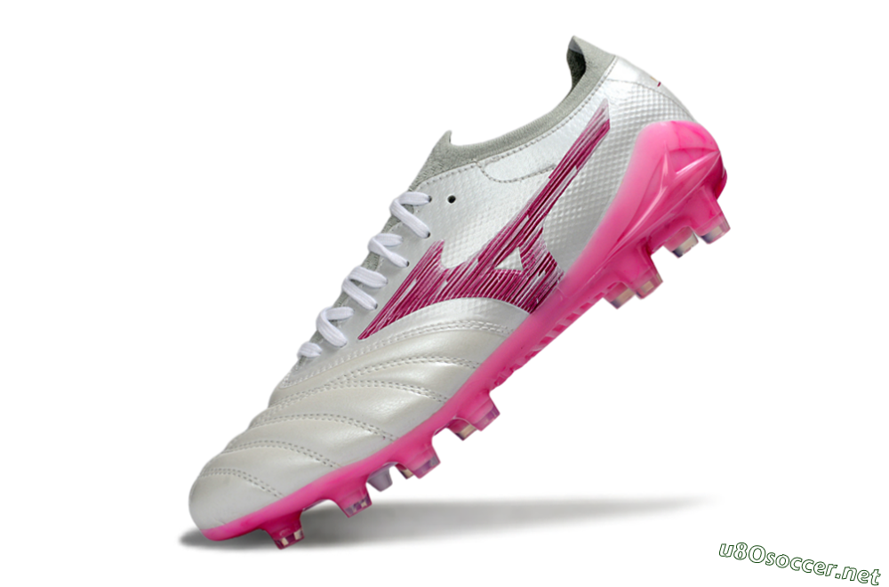 Men's Mizuno Morelia Neo 4 FG Football Boots - White/Electric Pink/Metallic Silver 5