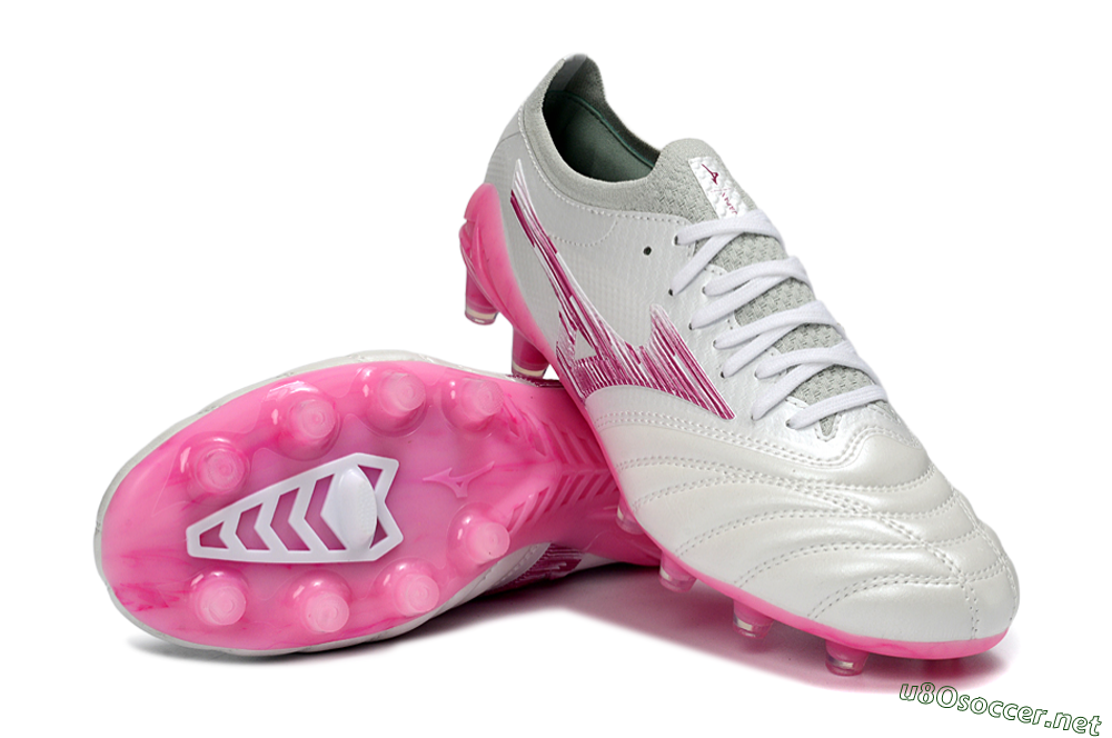 Men's Mizuno Morelia Neo 4 FG Football Boots - White/Electric Pink/Metallic Silver 3