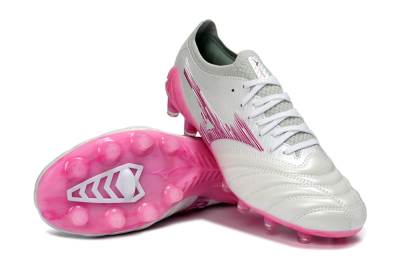 Men's Mizuno Morelia Neo 4 FG Football Boots - White/Electric Pink/Metallic Silver