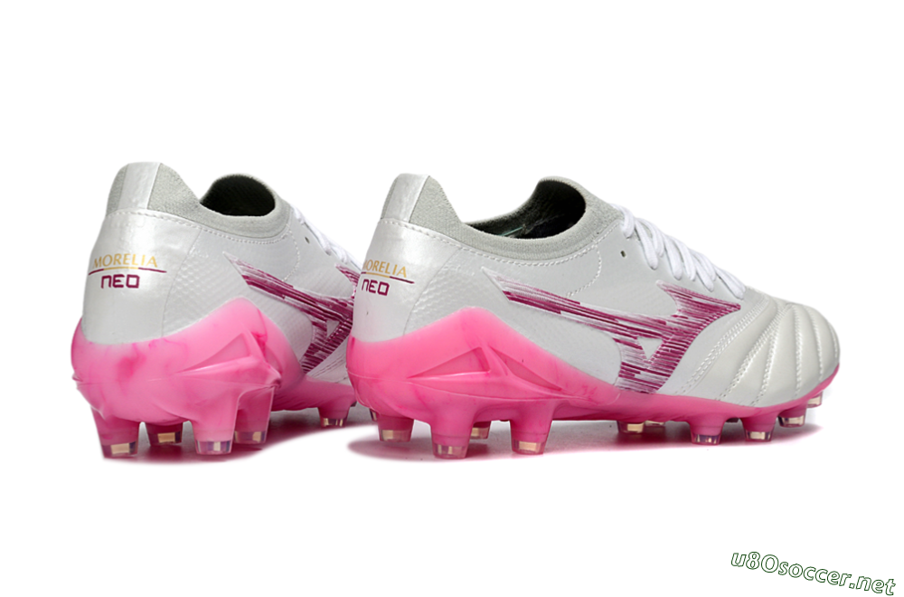 Men's Mizuno Morelia Neo 4 FG Football Boots - White/Electric Pink/Metallic Silver 6