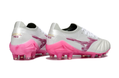 Men's Mizuno Morelia Neo 4 FG Football Boots - White/Electric Pink/Metallic Silver