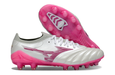 Men's Mizuno Morelia Neo 4 FG Football Boots - White/Electric Pink/Metallic Silver