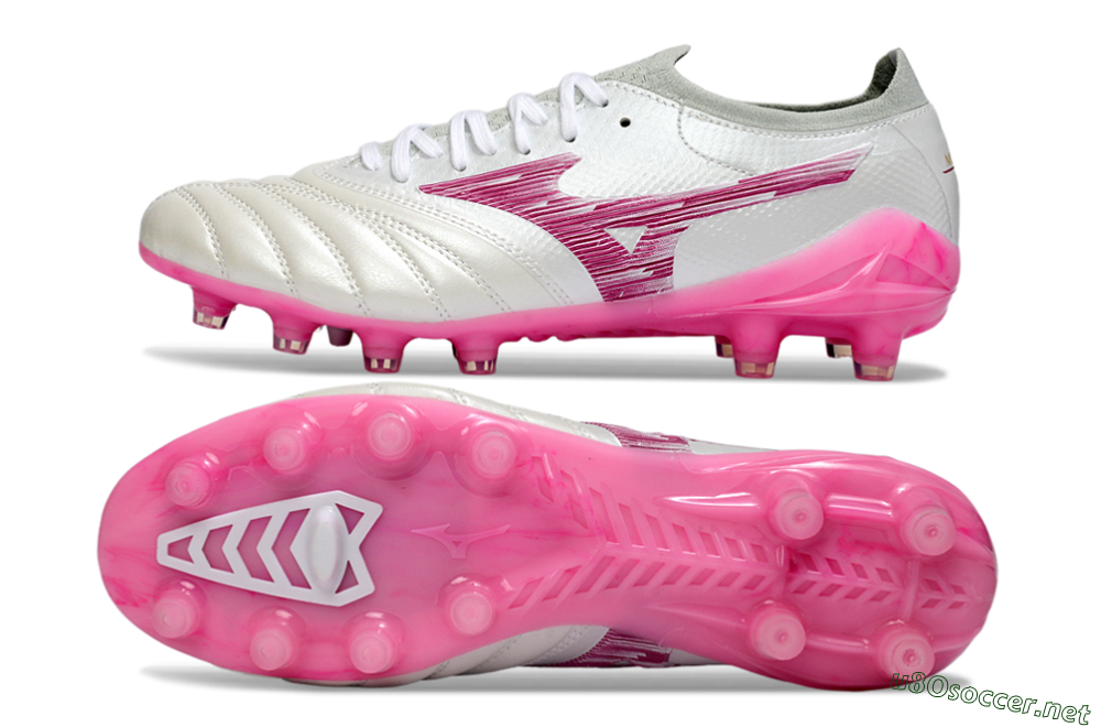 Men's Mizuno Morelia Neo 4 FG Football Boots - White/Electric Pink/Metallic Silver 1