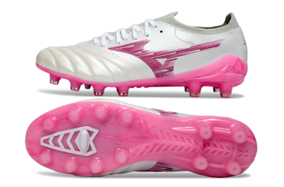 Men's Mizuno Morelia Neo 4 FG Football Boots - White/Electric Pink/Metallic Silver