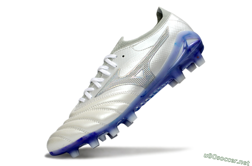 Men's Mizuno Morelia Neo 4 FG Football Boots - White/Sky Blue/Deep Purple 5