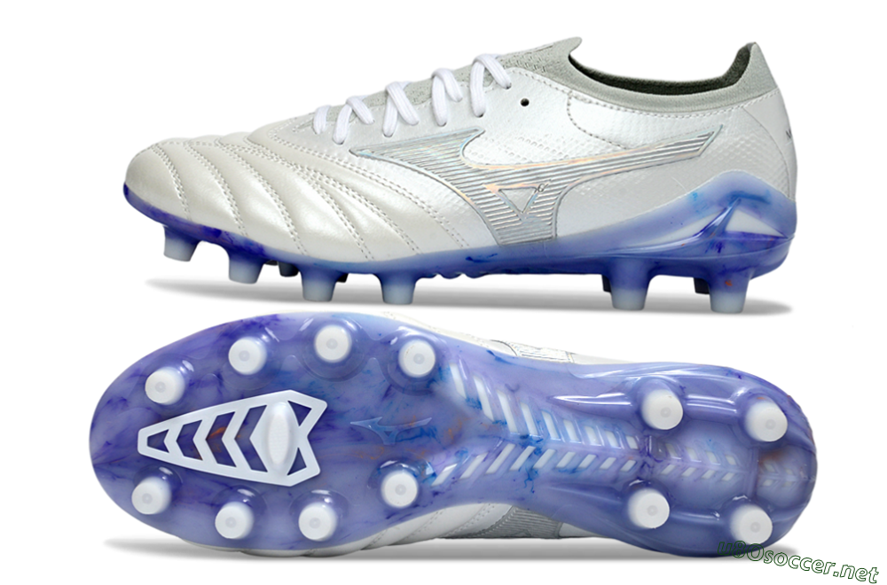 Men's Mizuno Morelia Neo 4 FG Football Boots - White/Sky Blue/Deep Purple 1