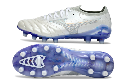 Men's Mizuno Morelia Neo 4 FG Football Boots - White/Sky Blue/Deep Purple