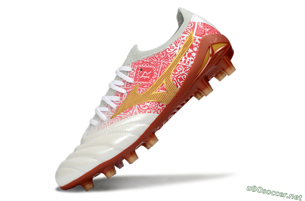 Men's Mizuno Morelia Neo 4 FG Football Boots - White/Scarlet Red/Copper Brown 5