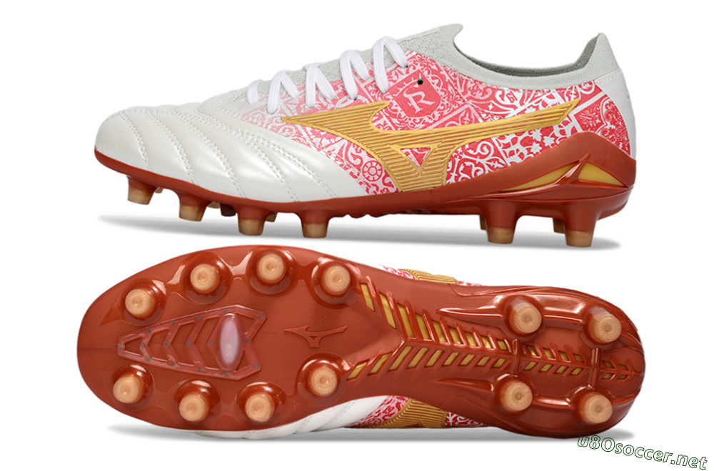 Men's Mizuno Morelia Neo 4 FG Football Boots - White/Scarlet Red/Copper Brown 1