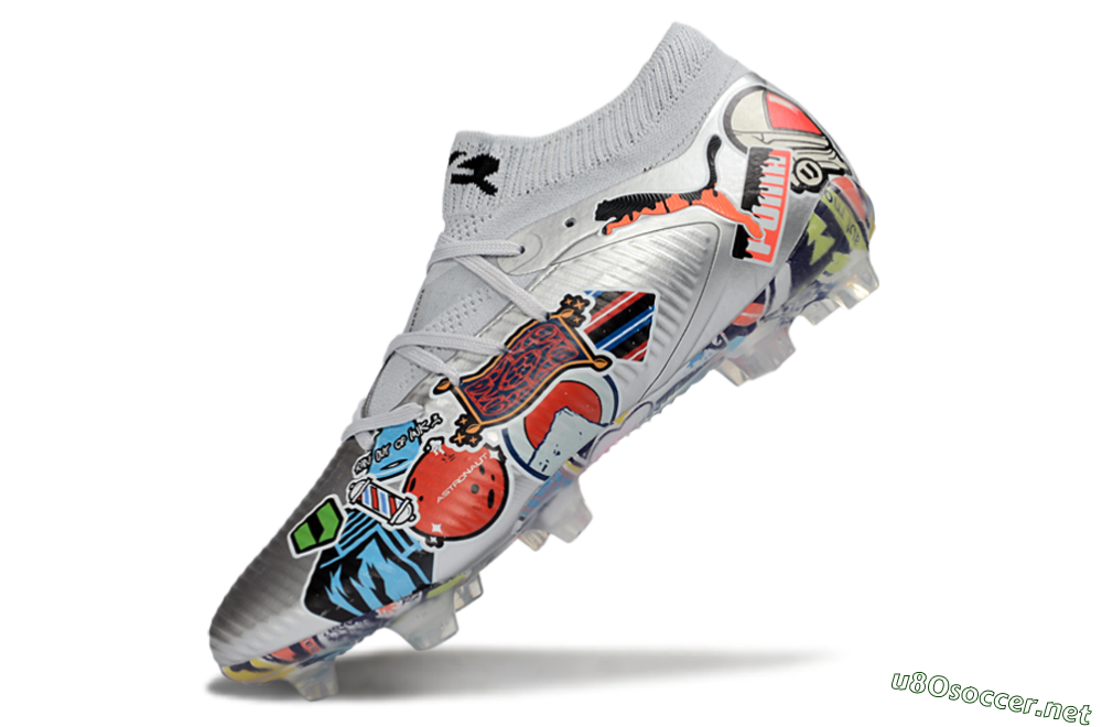 Men's Puma Future 8 Ultimate FG Football Boots - Silver/Vibrant Graffiti/Multi-Color Design 5