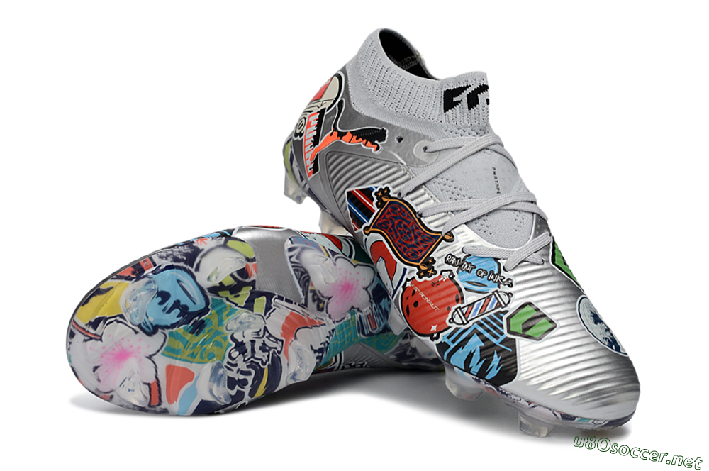 Men's Puma Future 8 Ultimate FG Football Boots - Silver/Vibrant Graffiti/Multi-Color Design 3